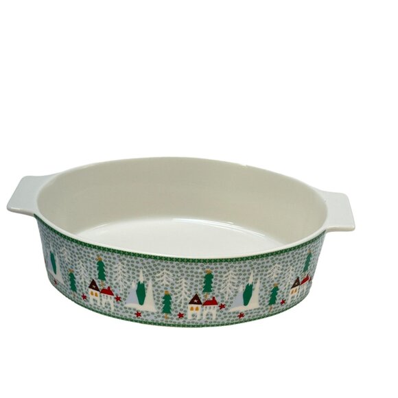 Graces Bake Shop JOY Oven Safe Oval Casserole Lidded Baker Christmas Village - Picture 7 of 12